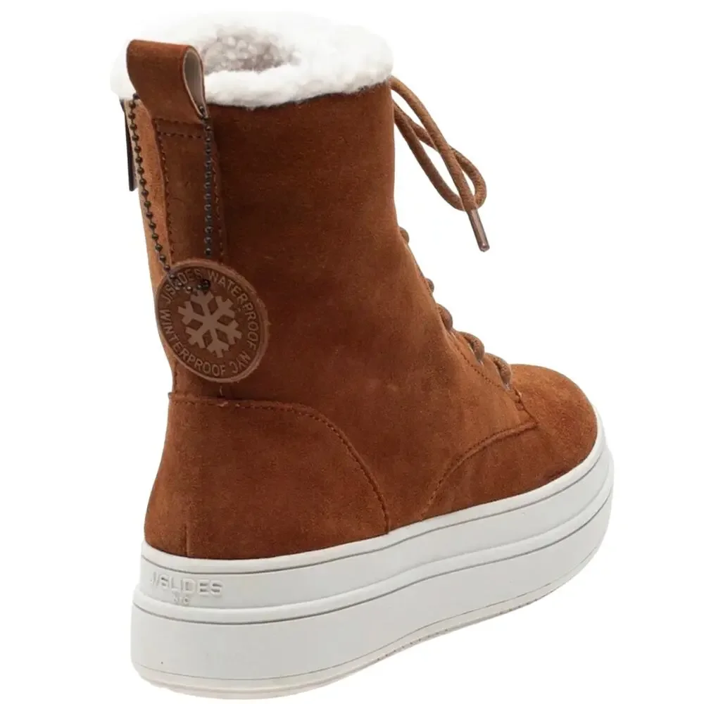 J/Slides NYC Torrie Brown Women Winter Boot Sz 8.5 Suede Faux Fur Waterproof New